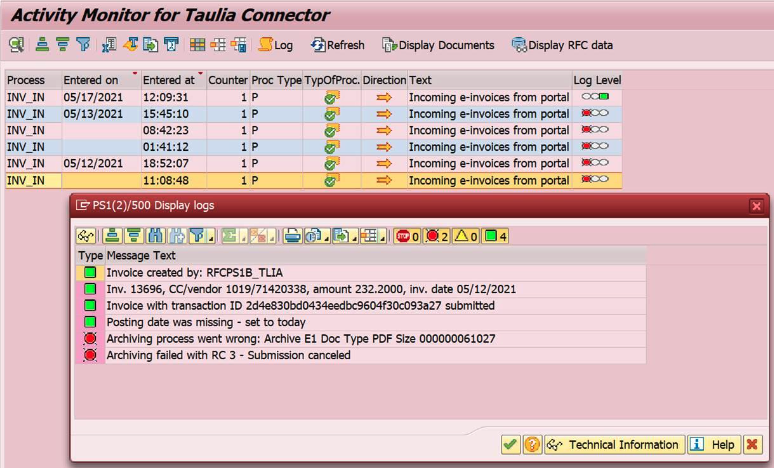 SAP activity monitor - taulia connector